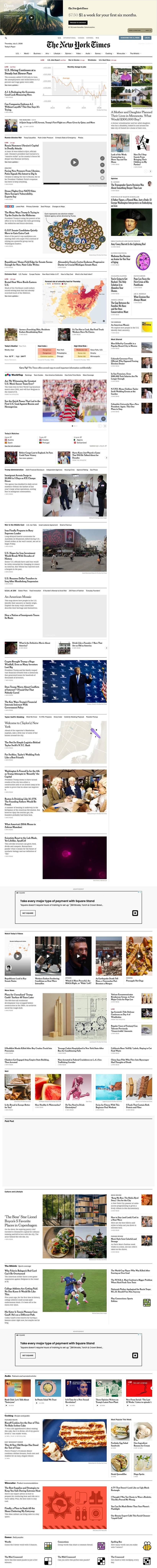 A full New York Times front page captured top to bottom as one image.